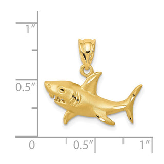 14k Yellow Gold Satin and Diamond-cut Shark Pendant