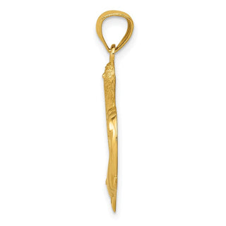 14k Yellow Gold Diamond-cut Satin and Polished Dolphins Heart Pendant