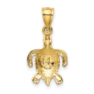 14k Yellow Gold Polished and Textured Diamond-cut Sea Turtle Pendant