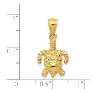 14k Yellow Gold Polished and Textured Diamond-cut Sea Turtle Pendant