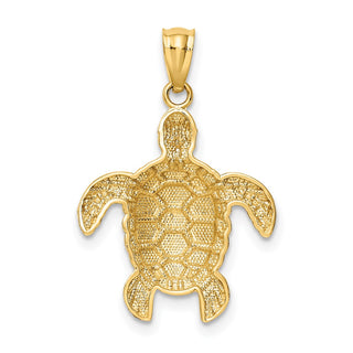 14k Yellow Gold Diamond-Cut Polished Sea Turtle Pendant