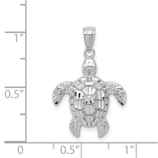 14K White Gold Diamond-cut Polished Sea Turtle Pendant