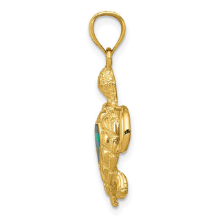 14k Yellow Gold Polished w/Lab-Created Blue Opal Turtle Pendant