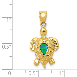 14k Yellow Gold Polished w/Lab-Created Blue Opal Turtle Pendant