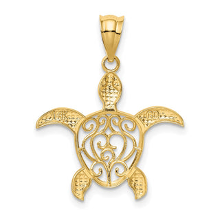 14k Yellow Gold Polished Filigree Sea Turtle Pendant