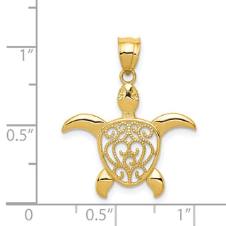 14k Yellow Gold Polished Filigree Sea Turtle Pendant