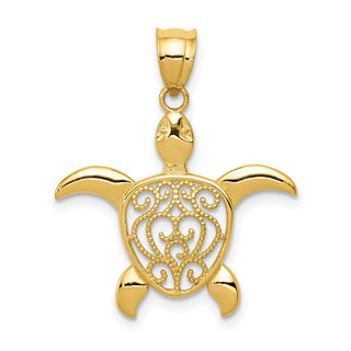 14k Yellow Gold Polished Filigree Sea Turtle Pendant