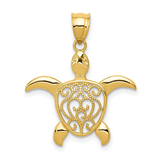 14k Yellow Gold Polished Filigree Sea Turtle Pendant