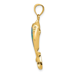 14k Yellow Gold Polished w/Lab-Created Blue Opal Stingray Pendant