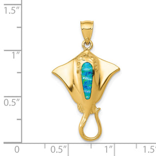 14k Yellow Gold Polished w/Lab-Created Blue Opal Stingray Pendant
