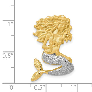 14k Gold with Rhodium-Plating Satin Shiny-Cut Mermaid Slide
