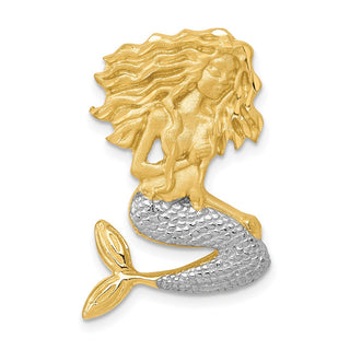 14k Gold with Rhodium-Plating Satin Shiny-Cut Mermaid Slide