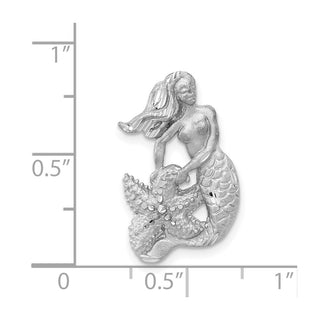 14k White Gold Satin and Diamond-cut Mermaid Slide Pendant