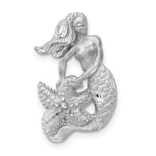 14k White Gold Satin and Diamond-cut Mermaid Slide Pendant