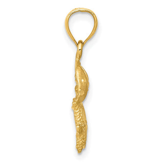 14k Yellow Gold Satin Diamond-Cut Sea Life Pendant