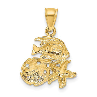 14k Yellow Gold Satin Diamond-Cut Sea Life Pendant