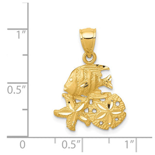 14k Yellow Gold Satin Diamond-Cut Sea Life Pendant