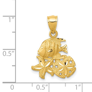 14k Yellow Gold Satin Diamond-Cut Sea Life Pendant