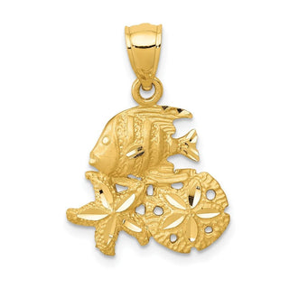 14k Yellow Gold Satin Diamond-Cut Sea Life Pendant