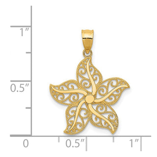 14k Yellow Gold Polished Filigree Starfish Pendant