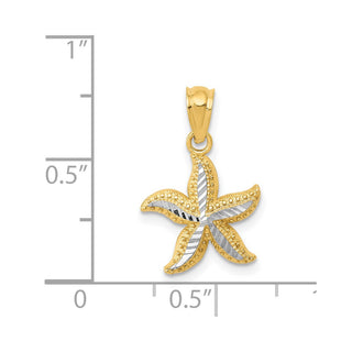 Mens 14k Yellow Gold and Rhodium Diamond-cut Starfish Pendant K6060