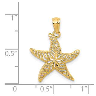 14k Yellow Gold Diamond-Cut Polished Filigree Starfish Pendant