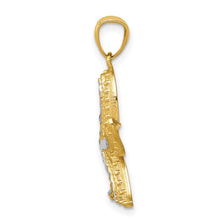 Mens 14k Yellow Gold and Rhodium Diamond-cut Starfish Pendant K6065