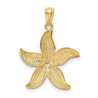 Mens 14k Yellow Gold and Rhodium Diamond-cut Starfish Pendant K6065