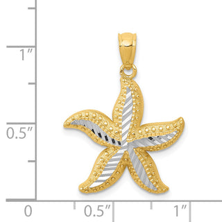 Mens 14k Yellow Gold and Rhodium Diamond-cut Starfish Pendant K6065