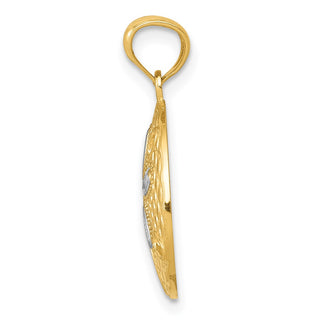 Mens 14k Yellow Gold and Rhodium Diamond-cut Polished Sand Dollar Pendant K6072