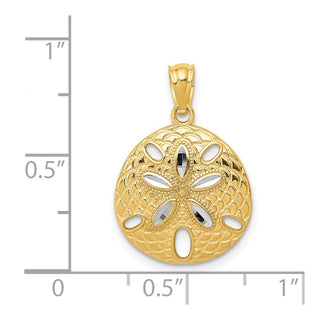 Mens 14k Yellow Gold and Rhodium Diamond-cut Polished Sand Dollar Pendant K6072