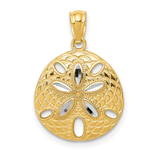 Mens 14k Yellow Gold and Rhodium Diamond-cut Polished Sand Dollar Pendant K6072
