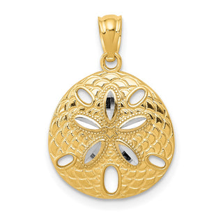 Mens 14k Yellow Gold and Rhodium Diamond-cut Polished Sand Dollar Pendant K6072