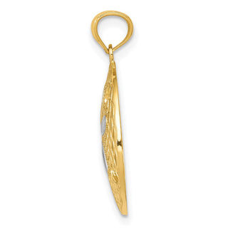 Mens 14k Yellow Gold and Rhodium Diamond-cut Polished Sand Dollar Pendant K6076