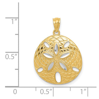 Mens 14k Yellow Gold and Rhodium Diamond-cut Polished Sand Dollar Pendant K6076
