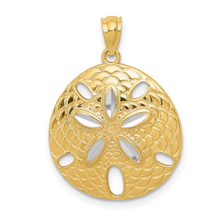 Mens 14k Yellow Gold and Rhodium Diamond-cut Polished Sand Dollar Pendant K6076