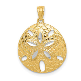 Mens 14k Yellow Gold and Rhodium Diamond-cut Polished Sand Dollar Pendant K6076