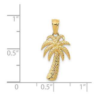 14k Yellow Gold Textured Polished Palm Tree Pendant