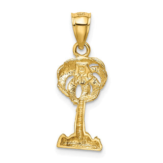 14k Yellow Gold Polished Diamond-Cut Palm Tree Pendant