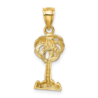 14k Yellow Gold Polished Diamond-Cut Palm Tree Pendant