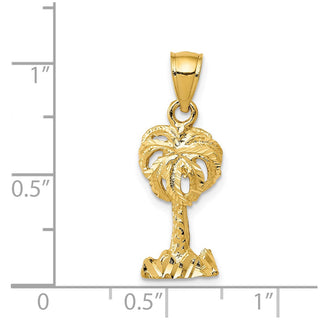 14k Yellow Gold Polished Diamond-Cut Palm Tree Pendant