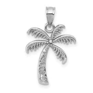 14K White Gold Polished Palm Tree Pendant