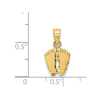 14k Yellow Gold Satin Diamond-Cut Footprints Pendant