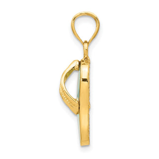 14k Yellow Gold Polished w/Lab-Created Opal Flip Flop Pendant