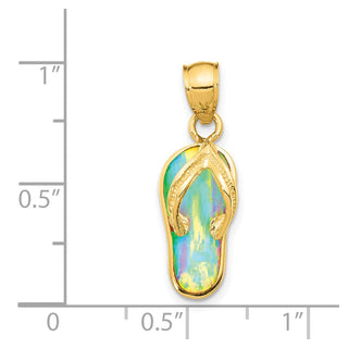 14k Yellow Gold Polished w/Lab-Created Opal Flip Flop Pendant