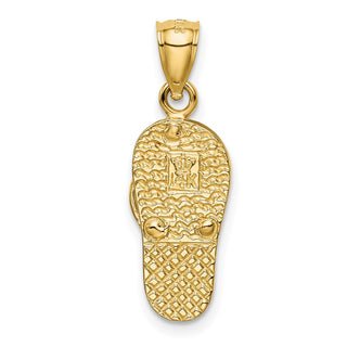 14k Yellow Gold Polished w/Lab-Created Blue/Green Opal Flip Flop Pendant