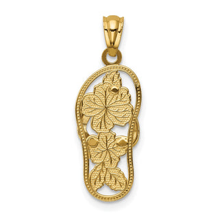 14k Yellow Gold And Rhodium Polished Floral Flip Flop Pendant