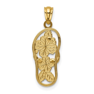 14k Yellow Gold And Rhodium Polished Floral Flip Flop Pendant