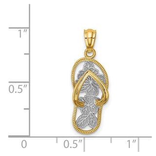 14k Yellow Gold And Rhodium Polished Floral Flip Flop Pendant
