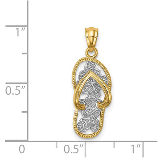 14k Yellow Gold And Rhodium Polished Floral Flip Flop Pendant